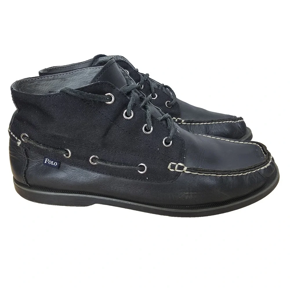 Polo Ralph Lauren Brawley Chukka Boots Mens 11 D Black‎ LeatherMid Boat Shoes